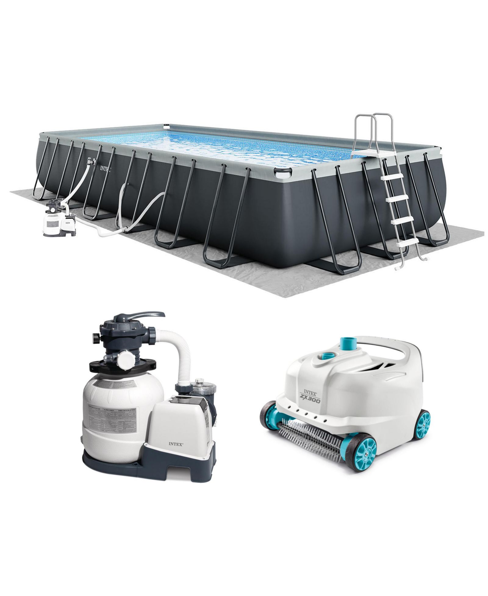 Intex Rectangular Ultra XTR Frame Swimming Pool w/ Pump and Robot Vacuum Cleaner