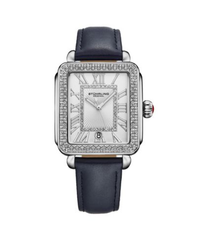 Elegant Women s Rectangular 35×47mm Dress Watch – Model 4060L.2, Silver Case, Blue Leather Strap, Crystal Bezel
