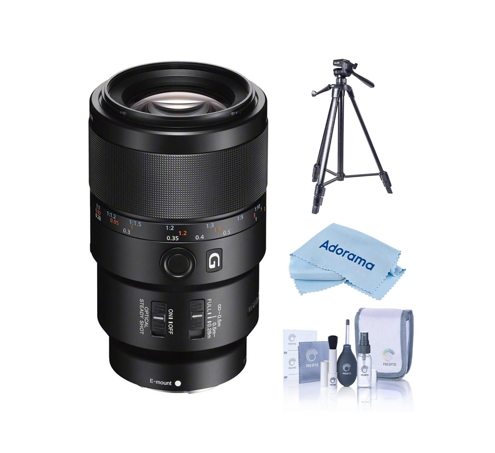 Объектив Sony FE 90mm f/2.8 Macro G OSS, комплект с алюминиевым штативом Slik U8800L 3-Section с гибридной 3-сторонней панорамной головкой и набором для чистки