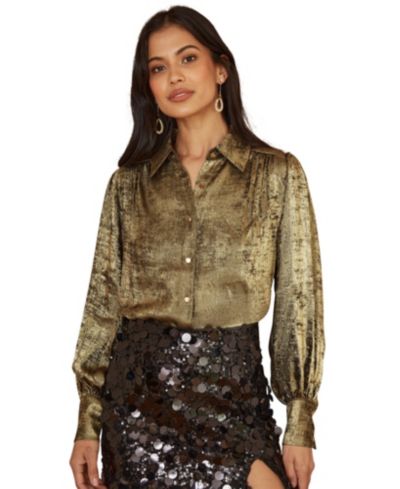 Женская рубашка Yumi Women's Metallic Relaxed Balloon Sleeve Shirt