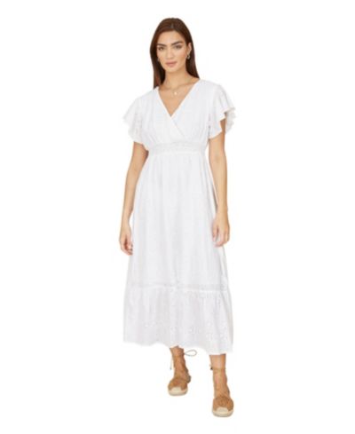 Yumi Women's Cotton Broderie Anglaise Wrap Midi Dress