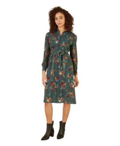 Yumi Women's Fox Print Shirt Midi Dress
