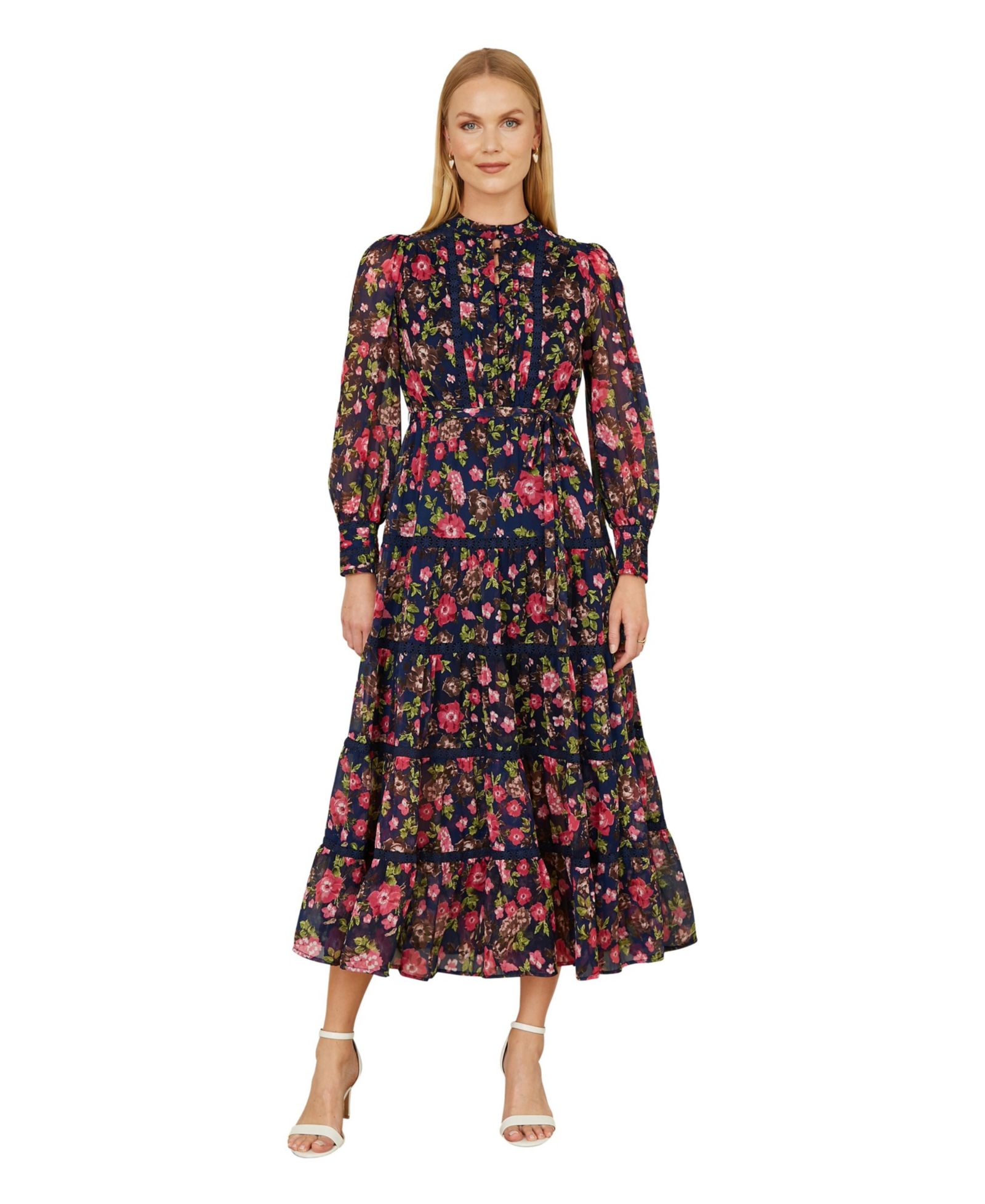 Макси платье Yumi Blossom Print с кружевом