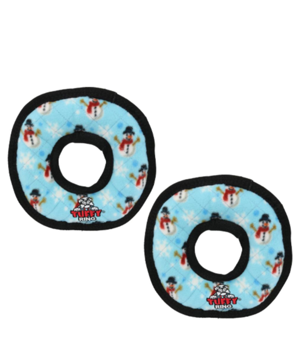 Tuffy Holiday Medium Ring Snowman 2 Pack, Durable Plush Squeaky Dog Toy