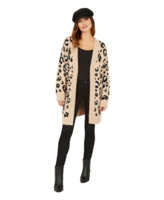 Yumi Women's Animal Intarsia Knit Long Cardigan