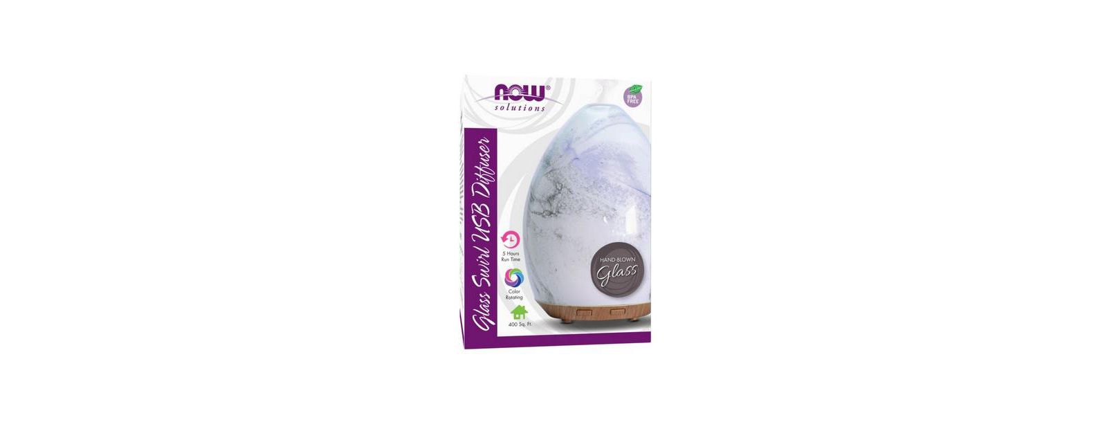 NOW Foods ультразвуковой диффузор для масел Glass Swirl с USB, 1 шт
