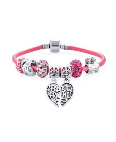 Bling Jewelry Best Friend Split Heart Charm Bracelet Pink Leather