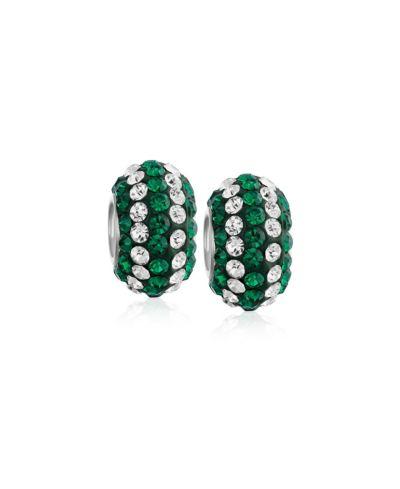 Браслет Bling Jewelry.925 Sterling Silver Green White Striped Crystal Spacer Charm Bead (Set of 2)