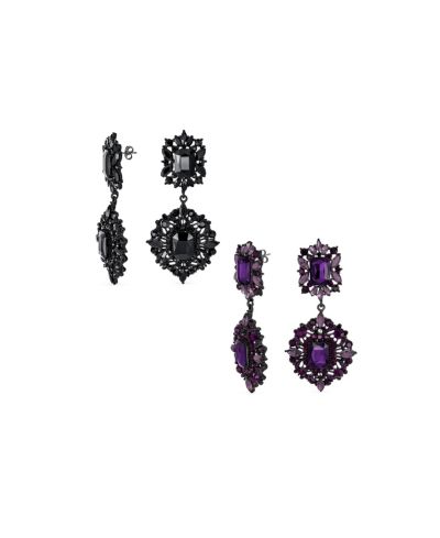 Bling Jewelry Art Deco Style Purple Black Crystal Statement Chandelier Earrings (2 Set)