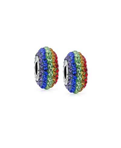 Bling Jewelry Crystal LGBTQ Symbol Rainbow Spacer Charm Bead.925 Sterling Silver 2 Set