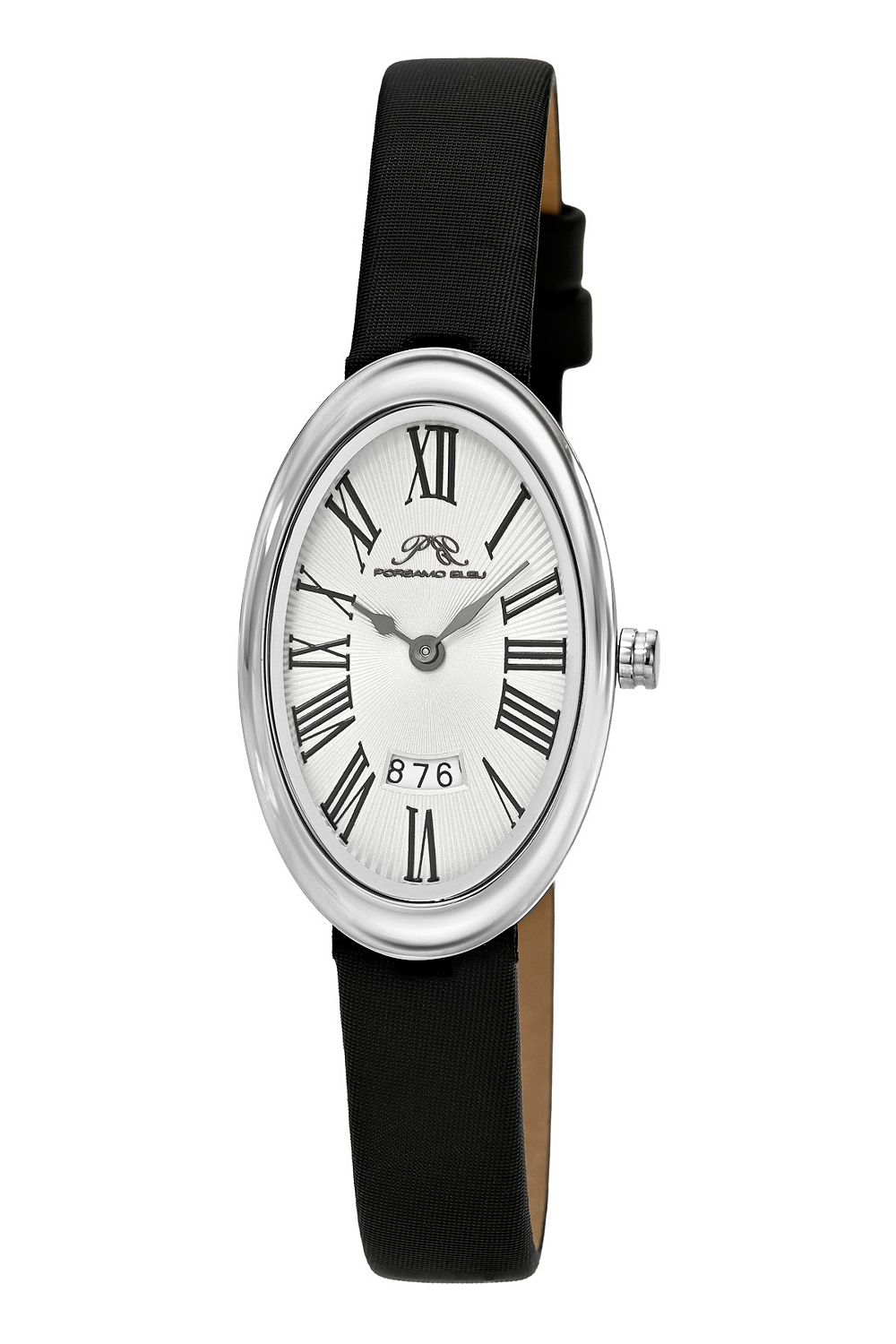 Porsamo Bleu Women's Eloise Oval Black Satin Covered Genuine Leather Band Watch 34 mm