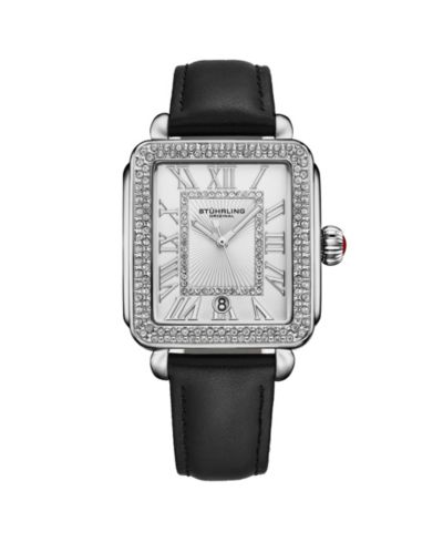 Stuhrling Элегантные Женские прямоугольные часы – Model 4060L.1, серебристый корпус, черный кожаный ремешок