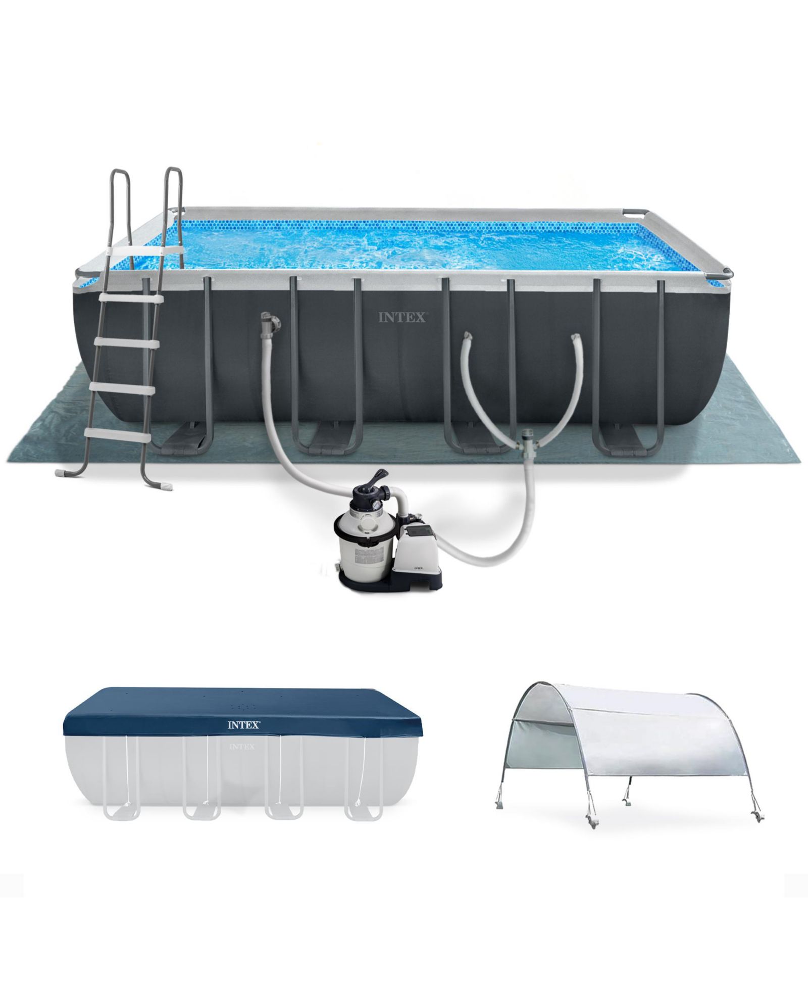 Intex 18Ft x 52In Ultra XTR Rectangular Frame Swimming Pool Kit w/Pump and Canopy
