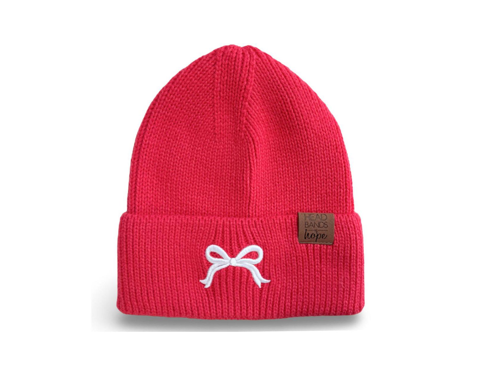 Women's Embroidered Bow Beanie - Hot Pink