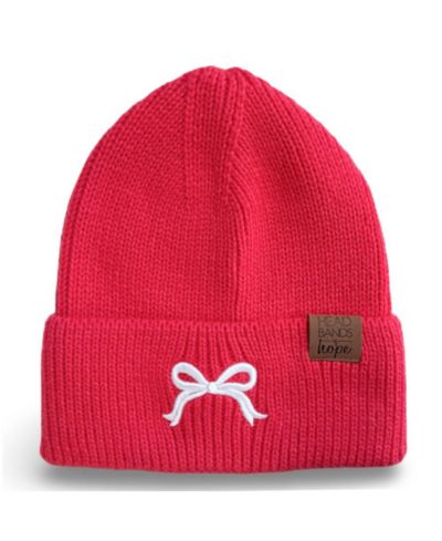 Women's Embroidered Bow Beanie - Hot Pink