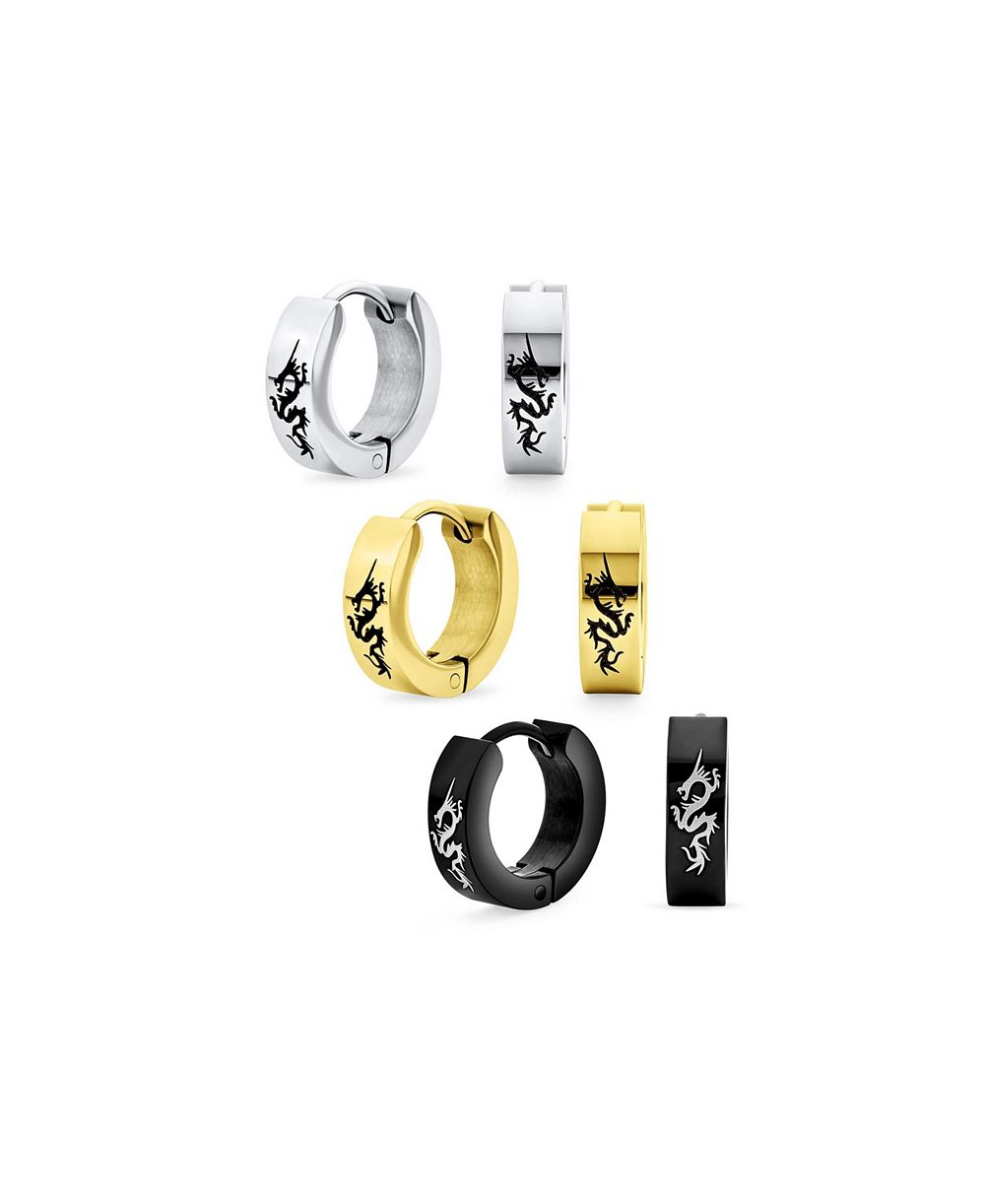 Bling Jewelry серьги с крестом, драконом и черепами из стали с напылением