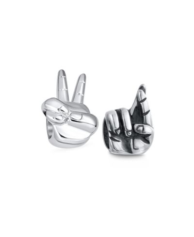 Bling Jewelry Retro Peace Sign 2 Set Charm Bead for Bracelet .925 Sterling Silver