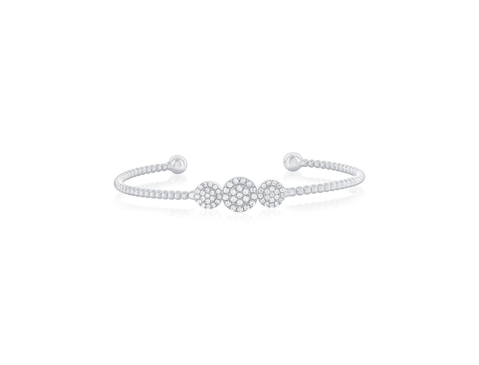 Sterling , Triple Round Halo CZ Beaded Bangle