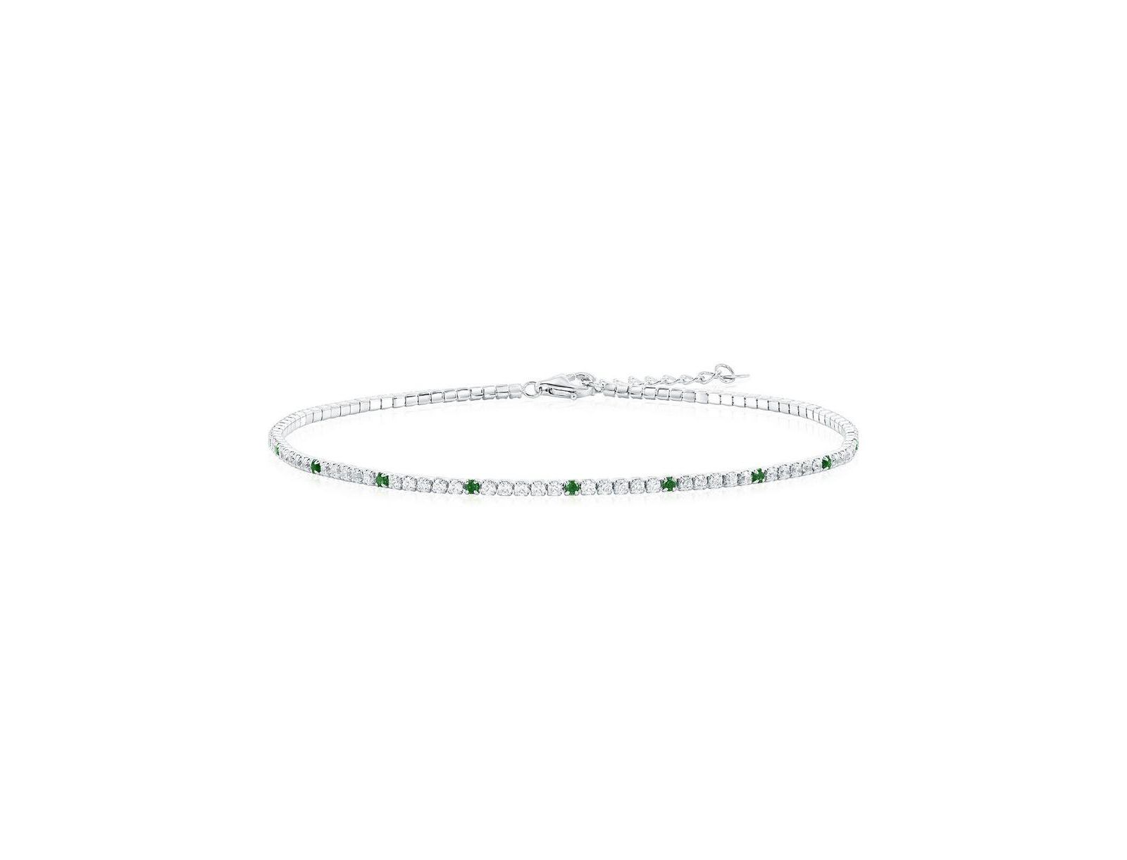 Браслет на ногу Sterling Round CZ Tennis - Emerald