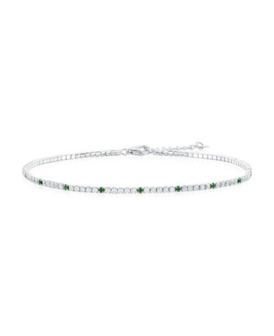 Sterling , Round CZ Tennis Anklet - Emerald