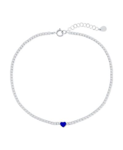 Sterling , Enamel Heart, CZ Tennis Anklet -