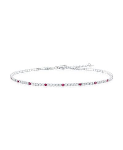 Sterling , Round CZ Tennis Anklet - Ruby