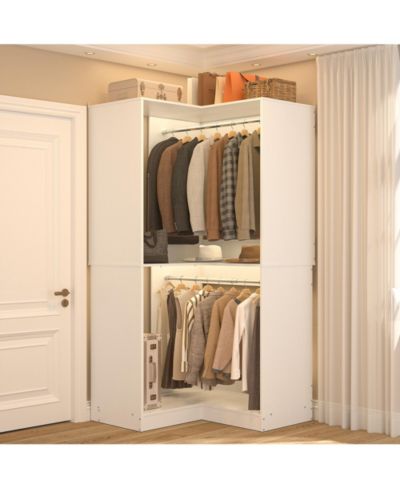 Aheaplus Freestanding Corner Closet Organizer with Hanging Rods, Space-saving Closet System for Walk-in Closet