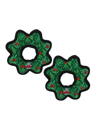 Tuffy Holiday Medium Gear Ring Wreath 2 Pack, Durable Plush Squeaky Dog Toy