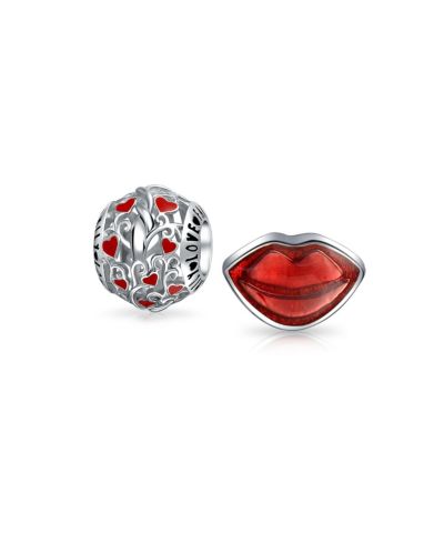 Bling Jewelry Filigree Hearts Detailed Charm Bead for Bracelet .925 Sterling Silver 2 Set