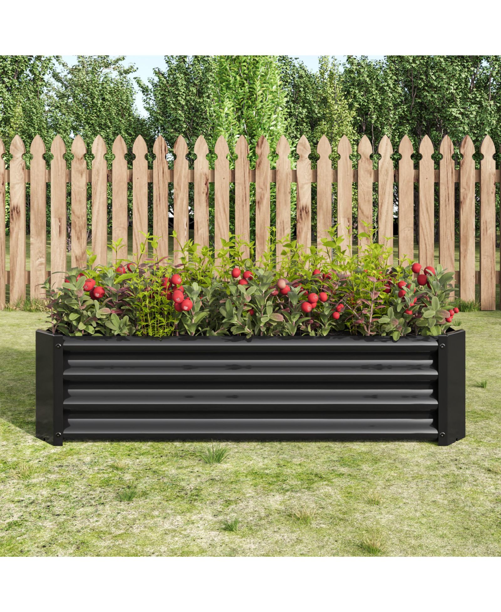 Металлическая приподнятая грядка Lovmor 47.24" Rectangle Raised Planter 4×2×1ft для цветов, растений, овощей, зелени, черная