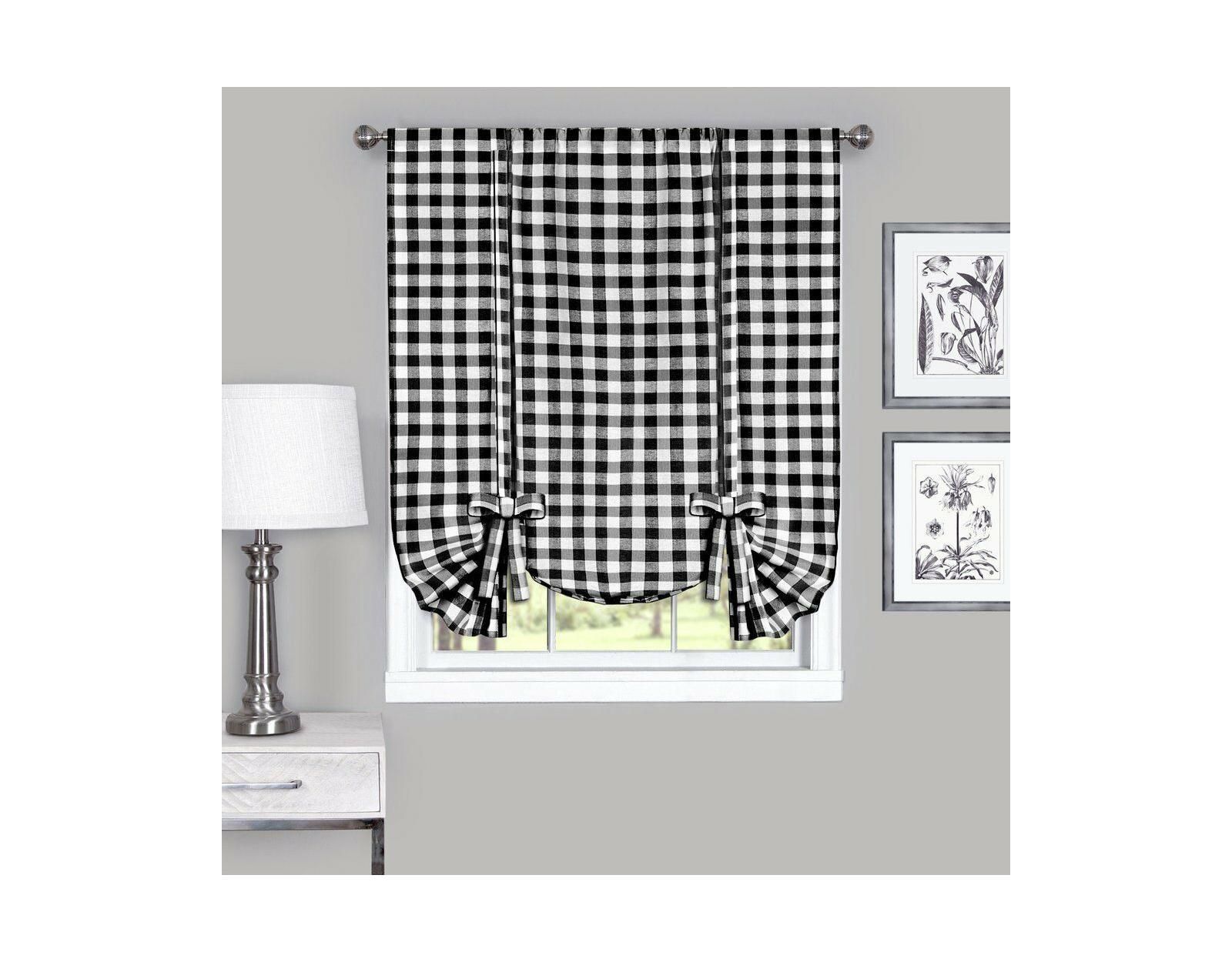 GoodGram Buffalo Check Plaid Gingham Tie Up Window Single Curtain Shade - 42 in. W x 63 in. L, Taupe