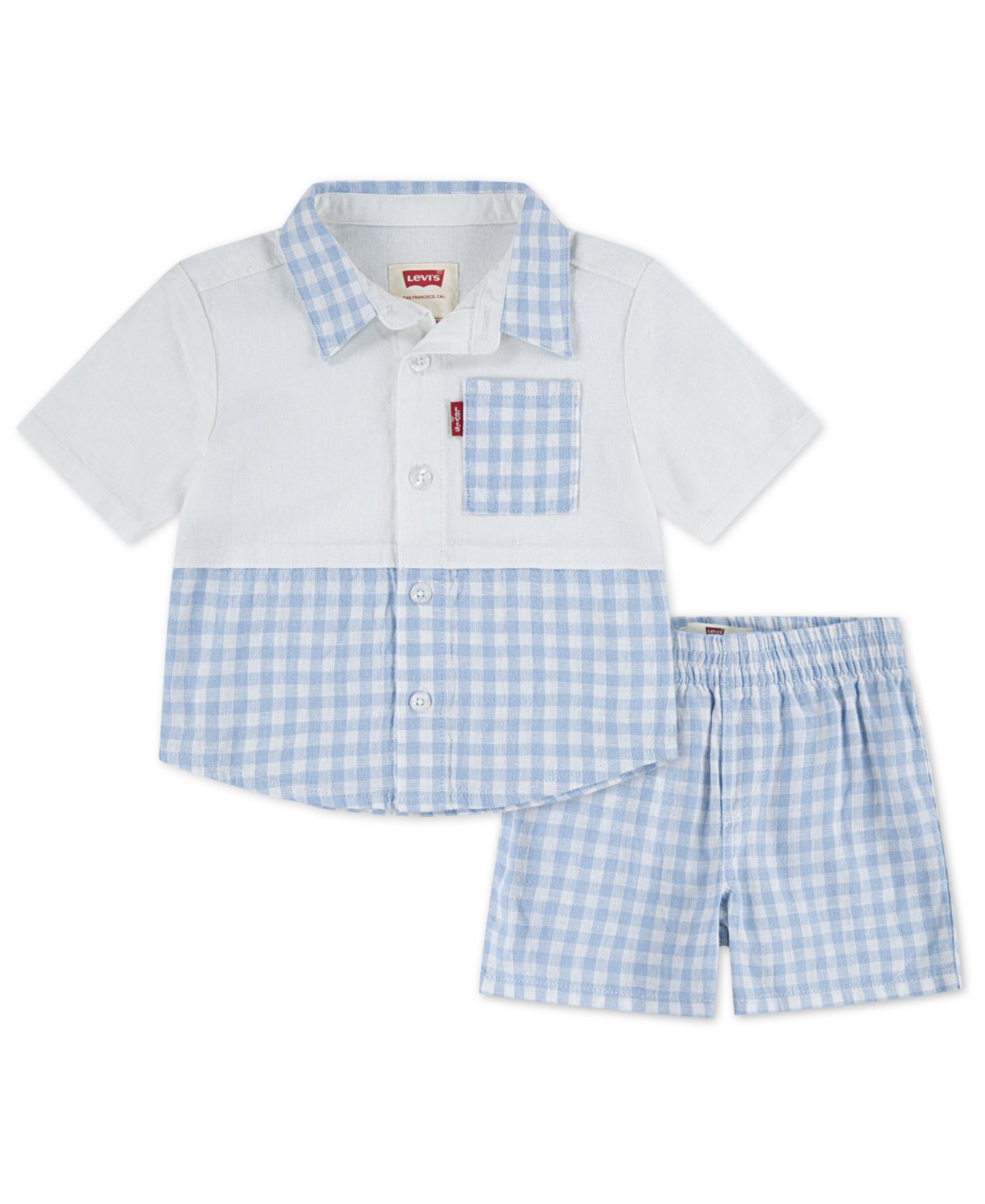 Levi's Boys' 2T-7 Gingham Linen Shirt and Shorts, 2-Piece Set