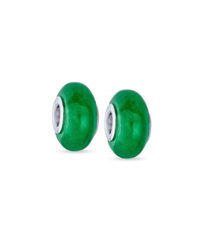 Bling Jewelry Blue Green White Striped Glass Spacer Bead Charm for Bracelet (Set of 2)