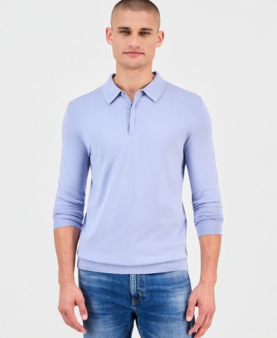 Hugo Boss Мужской трикотажный поло-свитер San Pippo с длинным рукавом и в рубчик