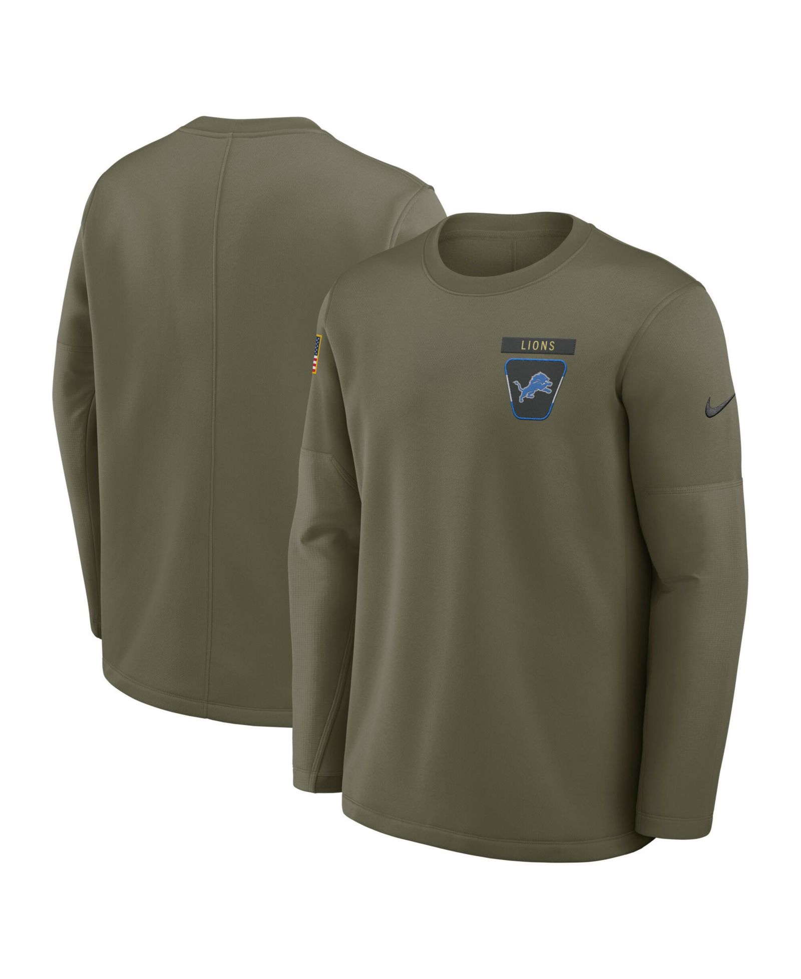 Мужская футболка Nike Detroit Lions 2025 Salute to Service Therma-Fit с длинным рукавом, оливкового цвета