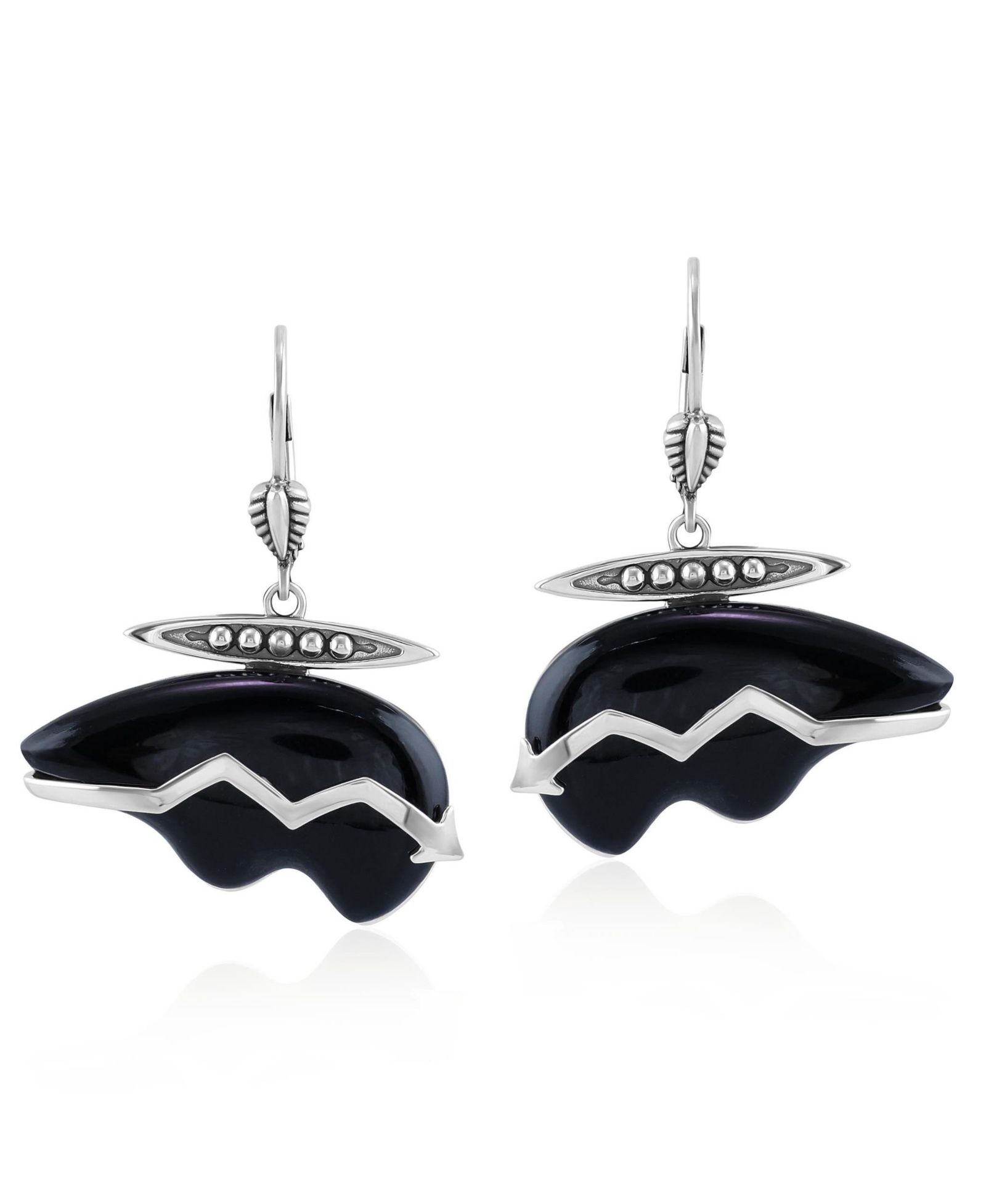 Серьги American West Jewelry Sterling Onyx Bear Lever Back
