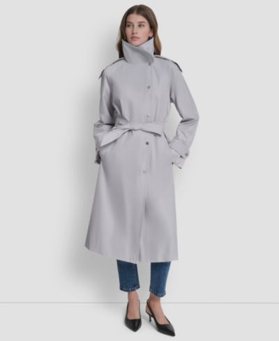 Женский длинный тренч DKNY с поясом и воротником-стойкой