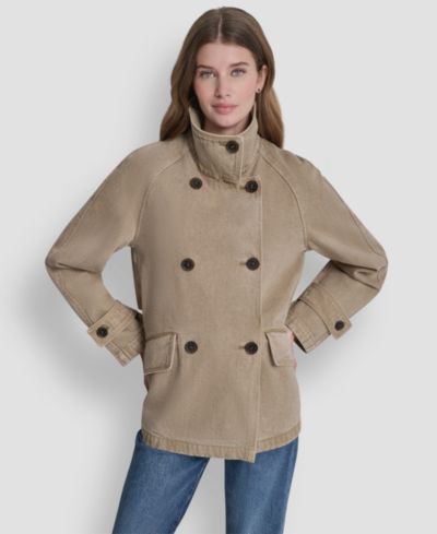 DKNY Women's Denim Double Breasted A-Line Coat
