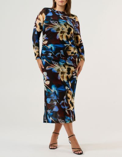 Женское платье ESTELLE Cleo Floral Mesh Ruched Bodycon Midi Dress
