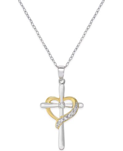Подвеска кулон сердце с бриллиантом (1/10 ct. t.w.) из стерлингового серебра и 18K Gold-Plated стерлингового серебра