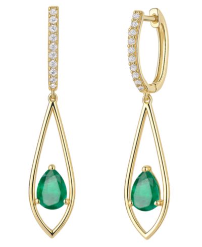 Серьги-подвески Emerald (1-1/4 ct. t.w.) и Diamond (1/6 ct. t.w.) в золоте 14k