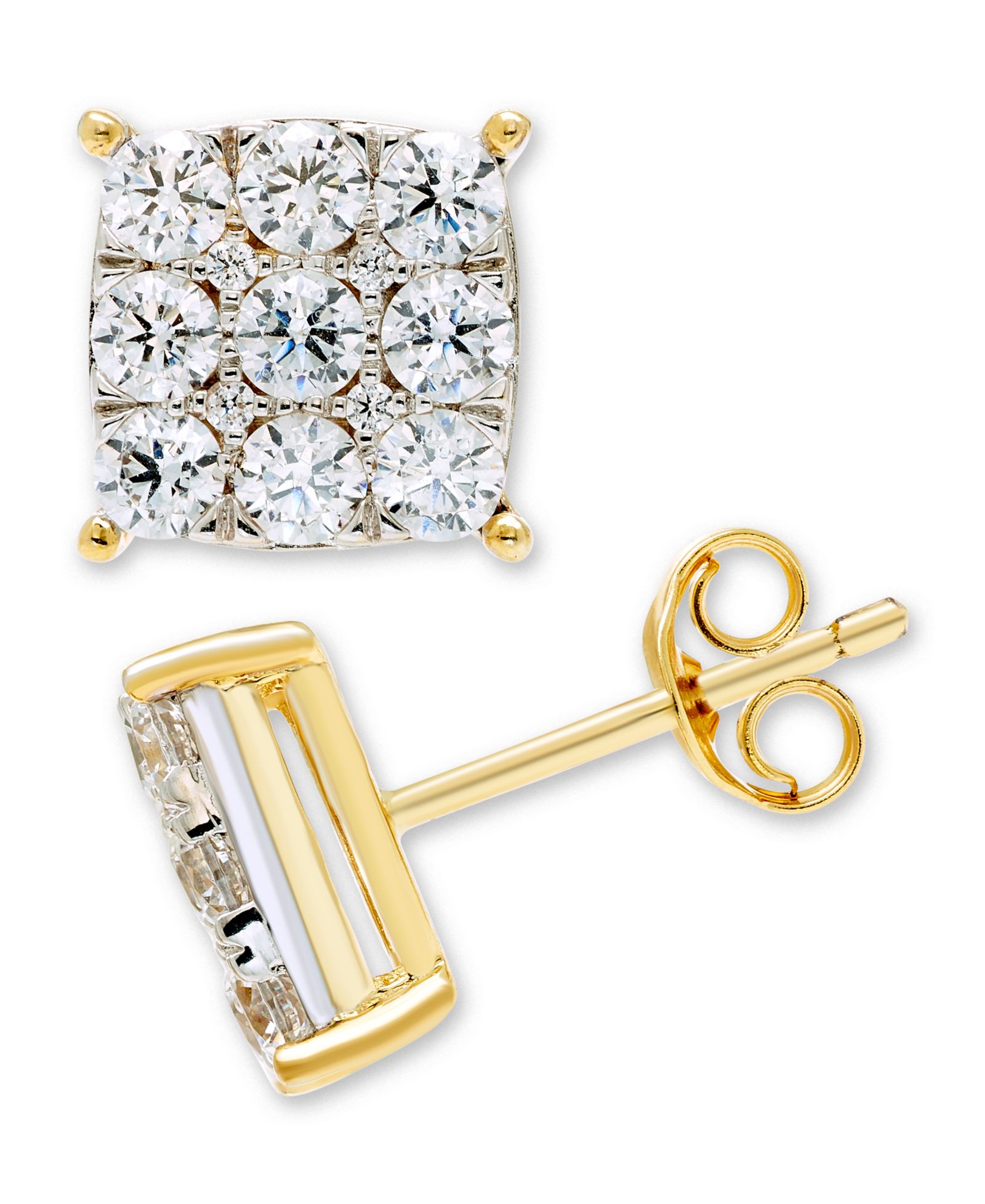 Серьги Macy's Diamond Cluster (1 ct. t.w.) в двухцветном золоте 14k