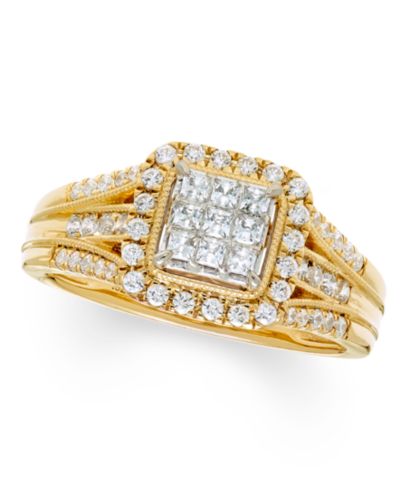 Кольцо с бриллиантом Princess Halo (1/2 ct. t.w.) в 14k двухцветном золоте