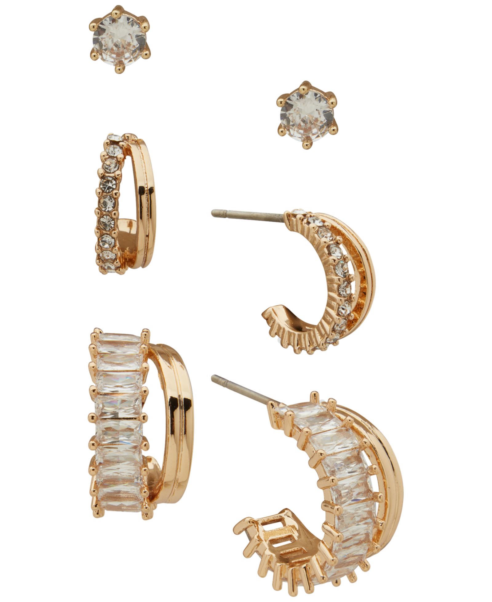 Набор серег Anne Klein 3-Pc. Cubic Zirconia Gold-Tone Round and Baguette