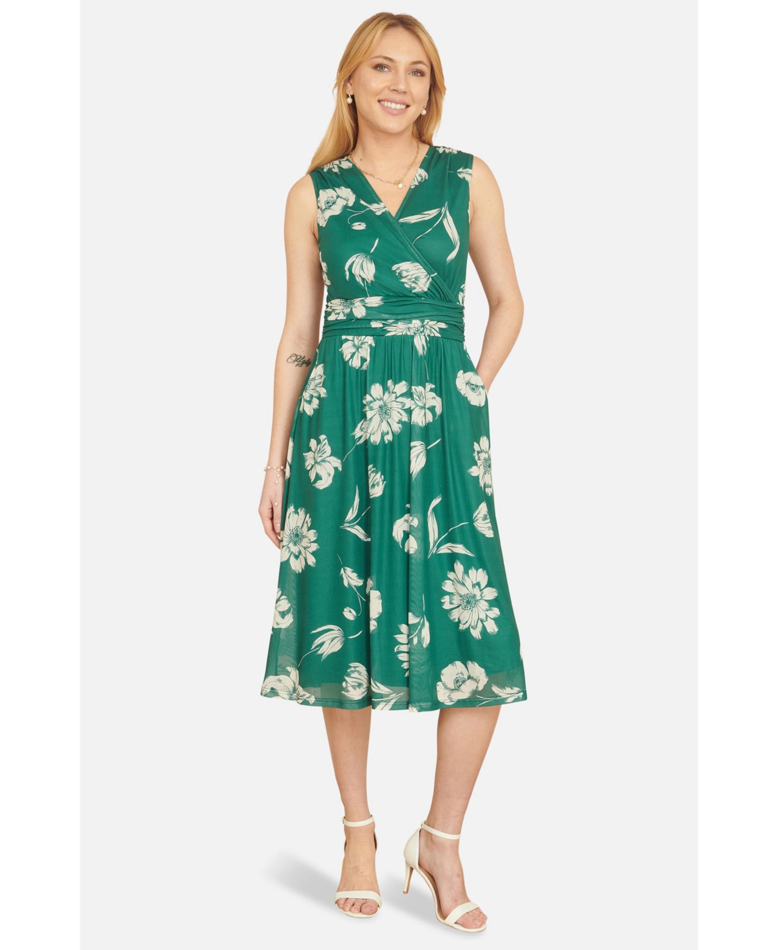 Yumi Women's Floral Print Stretch Mesh Dress