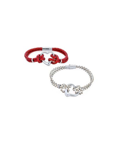 Bling Jewelry комплект из двух браслетов с сердечками из кожи