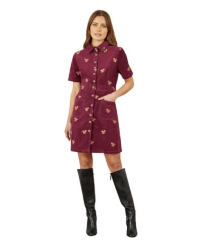 Yumi Women's Fox Embroidered Cord Shirt Dress