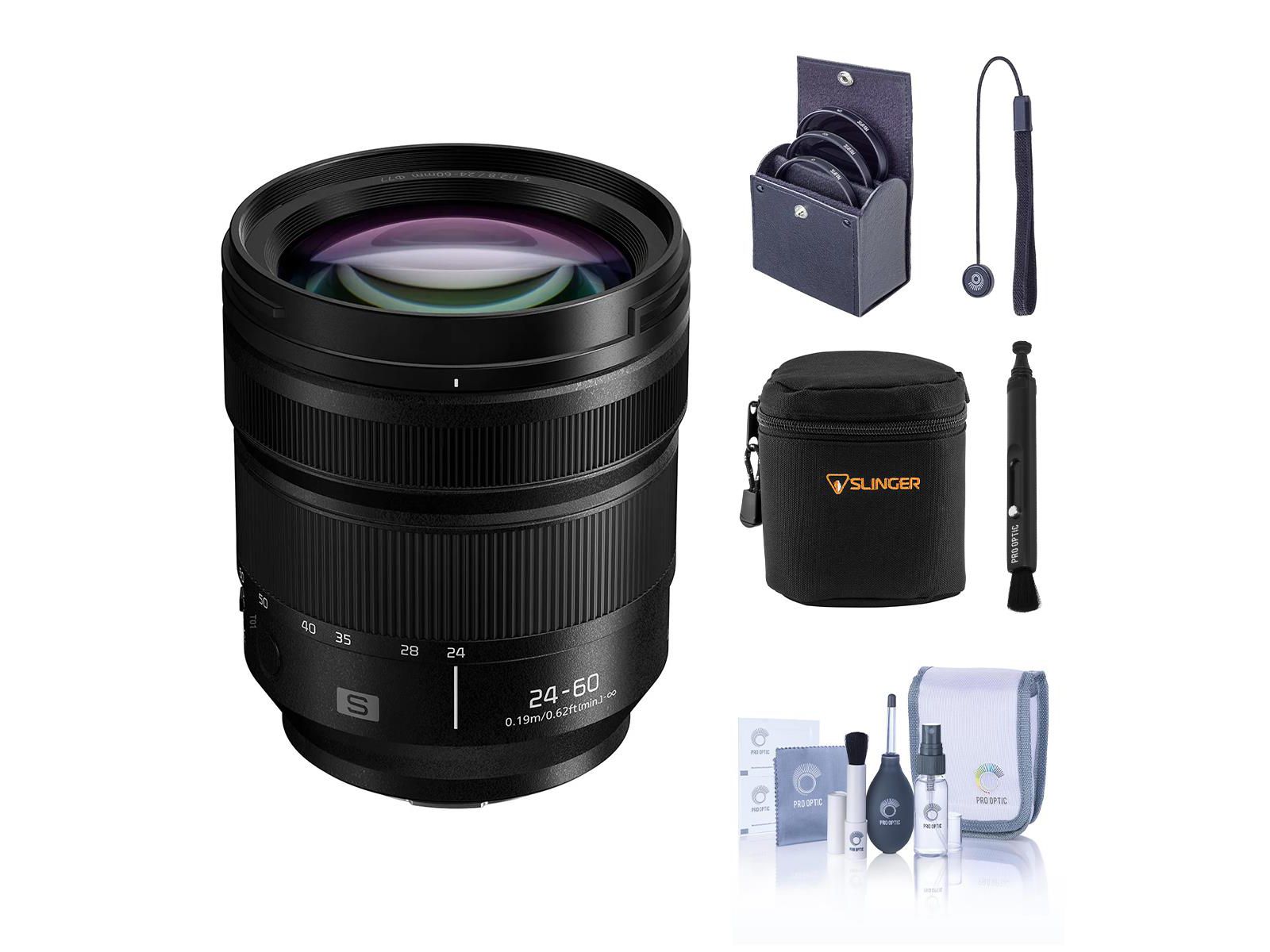 Объектив Panasonic LUMIX S 24-60mm f/2.8 для L Mount, комплект с набором фильтров 77mm, чехлом для объектива, набором для чистки и шнурком для колпачка
