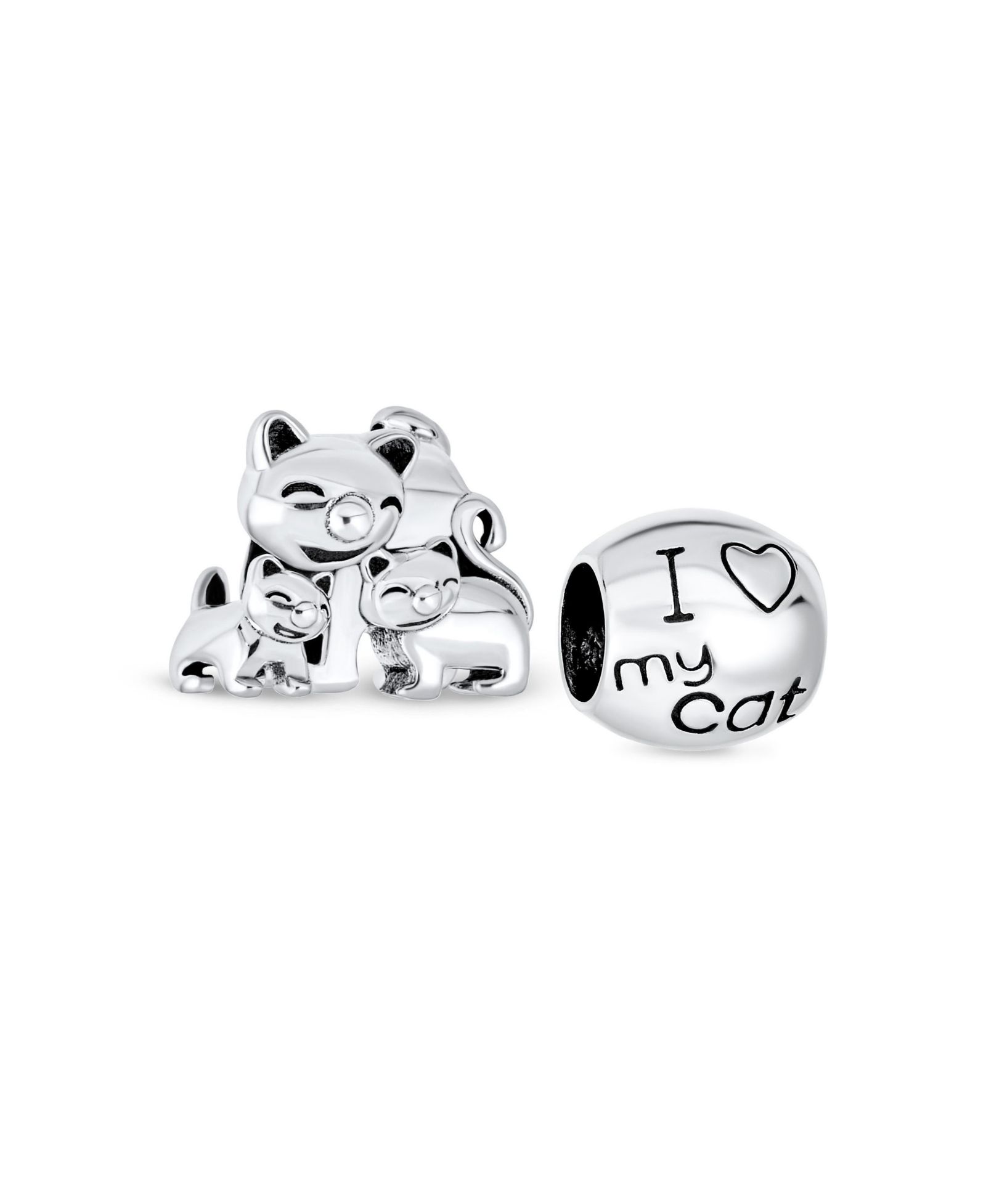 Bling Jewelry шарм-бусина для браслета, серебро, котята, набор 3 шт