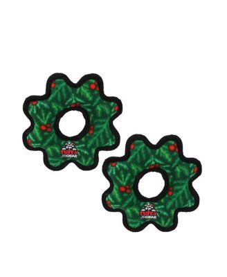 Tuffy Holiday Jr Gear Ring Wreath 2 Pack, Durable Plush Squeaky Dog Toy